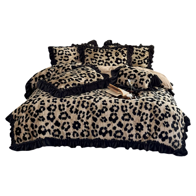 冬季美拉德豹纹加厚牛奶绒四件套