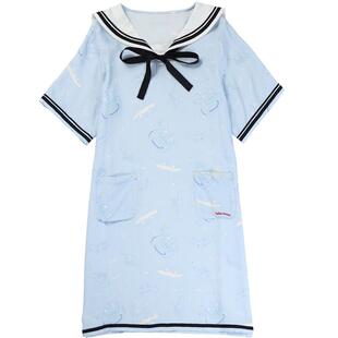 tutuanna家居服睡衣 女 Cinnamoroll玉桂狗海军风短袖长款睡裙女