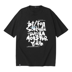 bt夏季字母涂鸦印花纯棉宽松圆领落肩短袖五分袖T恤男女同款情侣