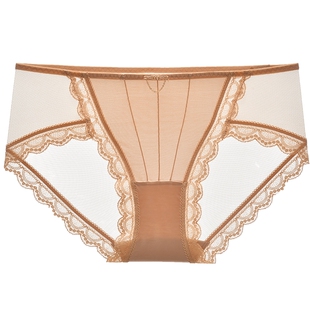 3件159|商场同款MYBODY新款女士内裤轻透蕾丝网纱链条点缀三角裤