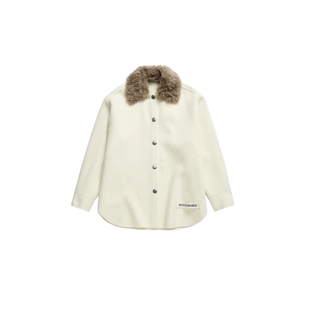 IIIVIVINIKO2025冬新款休闲通勤衬衫廓形拼接毛领双面呢外套女