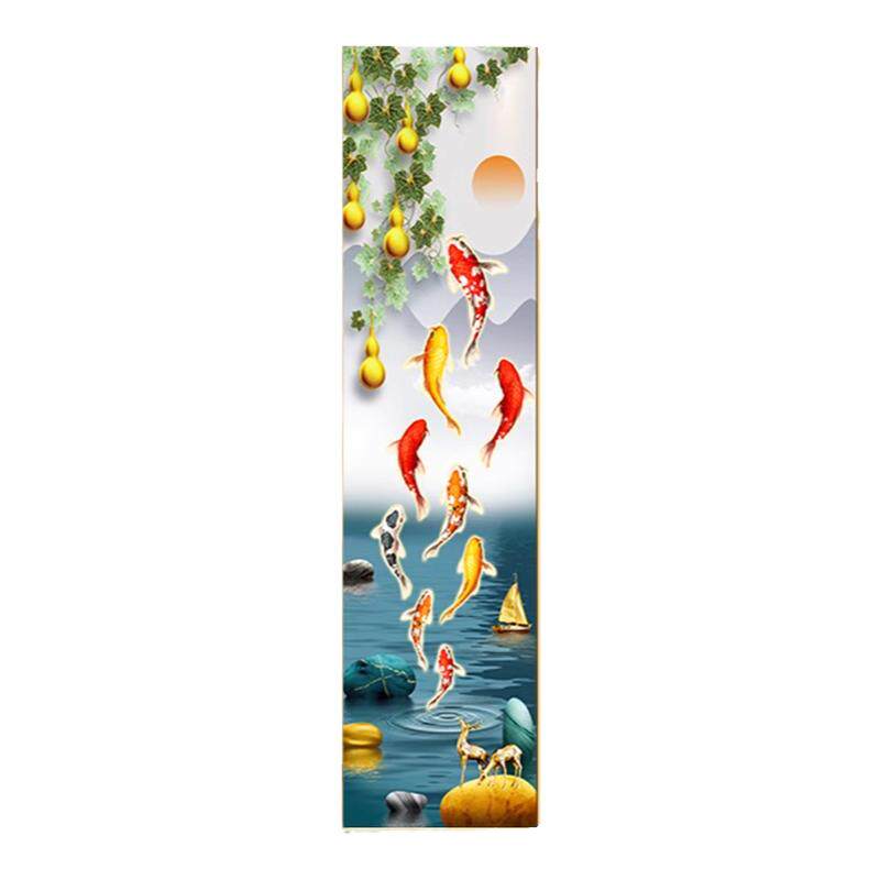 窄长条玄关装饰画现代轻奢楼梯墙面挂画竖版客厅细柱子壁画九鱼图