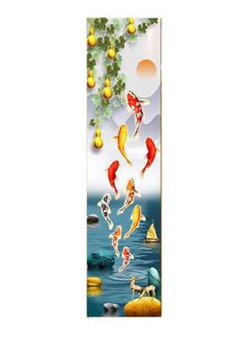 窄长条玄关装饰画现代轻奢楼梯墙面挂画竖版客厅细柱子壁画九鱼图