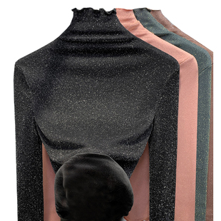 2025新款亮丝网纱打底衫女长袖加绒款沙体t恤高领亮闪闪上衣秋装