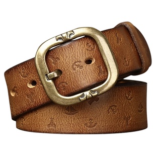 3.8男女手工皮带复古头层牛皮真皮个性花纹百搭牛仔铜扣休闲腰带