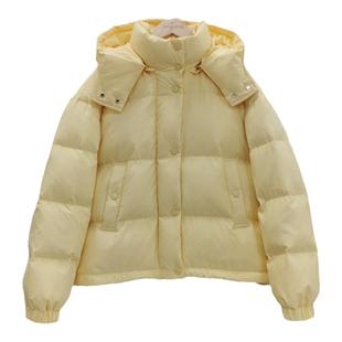 missfofo鹅黄色羽绒服女短款连帽2025年新款90%白鸭绒加厚面包服