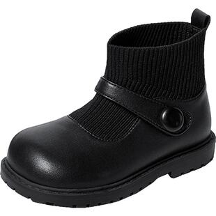 斯纳菲女童袜靴黑色秋冬新款洋气儿童二棉小女孩公主软底宝宝短靴