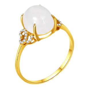 和合玉器和田玉羊脂白玉18k金镶玉戒面玉珠戒指镶钻大气女士礼物