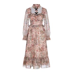 LULUALWAYS【商场同款】25秋季新款法式优雅浪漫温柔木耳边连衣裙