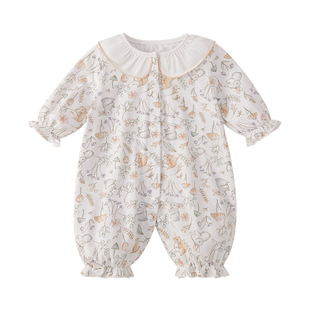 婴儿连体衣婴童爬服春季抑菌新生幼儿春季碎花衣服法式女宝宝哈衣