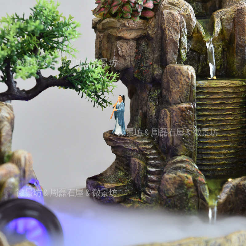 热卖精品树脂国风复古吹箫人物摆件造景装饰奇石盆景假山沙盘置景