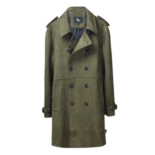 秋冬新款简约英伦鹿皮绒风衣男双排扣宽松韩版青年中长款大衣外套