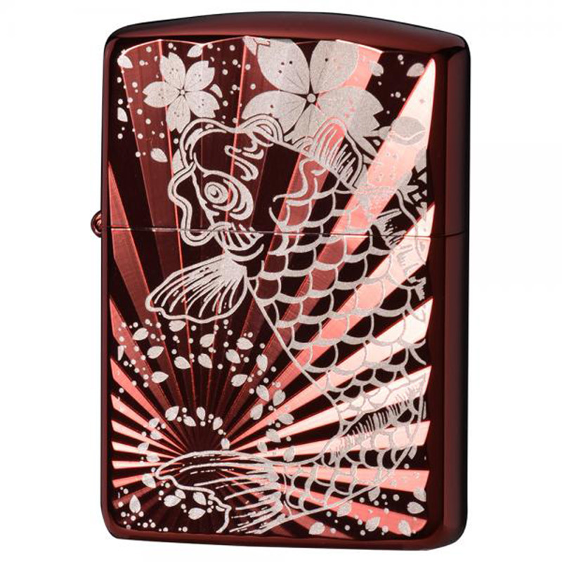 日本进口原装正品Zippo/芝宝煤油防风打火机樱花鲤鱼款个性盔甲机