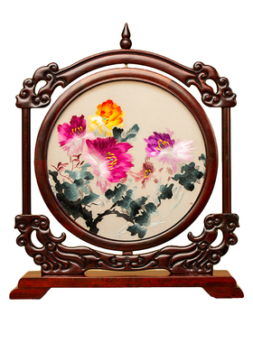 古典中式风手工苏州绣美红木摆件