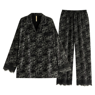 家乐芬睡衣女士春秋款秋季长袖莫代尔家居服蕾丝花边老钱风高级感