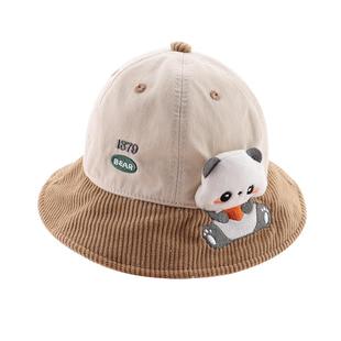 宝宝帽子春秋韩版小熊猫婴儿遮阳渔夫帽秋季男孩女童百搭防晒盆帽