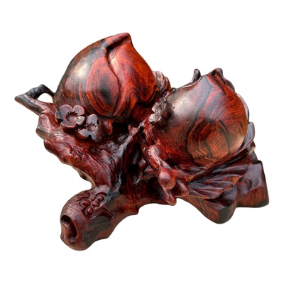老挝大红酸枝寿桃红木木雕摆件交趾黄檀手工雕刻旺宅原木工艺品