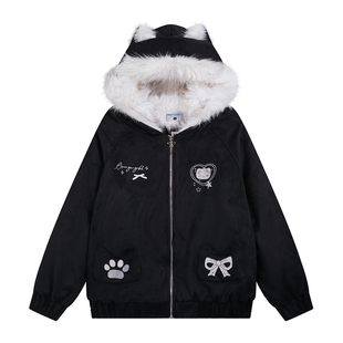 TUDOU土豆猫座山雕猫耳朵冬季外套女2025年新款保暖加厚棉衣棉袄