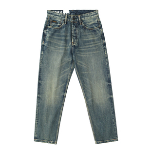 重磅赤耳直筒牛仔裤男士丹宁水洗做旧猫须美式复古宽松休闲长裤子