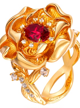 VISING培育红宝石【AGL国际证书】1克拉戒指黄金色花开富贵S925银