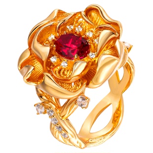 VISING培育红宝石【AGL国际证书】1克拉戒指黄金色花开富贵S925银
