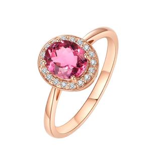 ILCO尤珂 红18K金天然彩色宝石戒指复古钻石镶嵌粉碧玺彩宝女款戒