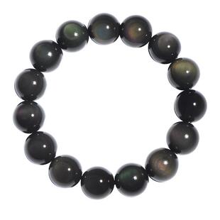 天然彩虹眼黑曜石手串男士女本命年手链双绿眼猫眼石紫眼金黑耀石