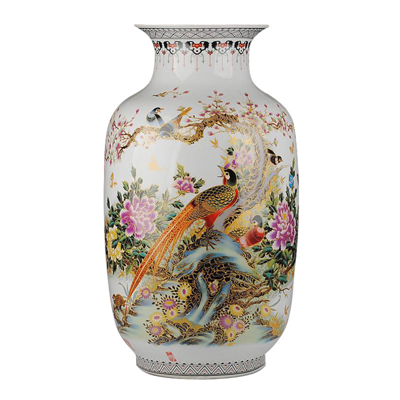 景德镇陶瓷器仿古中式锦上添花落地大花瓶粉彩描金冬瓜瓶结婚礼品