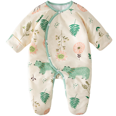 婴幼儿包脚夹棉连体衣