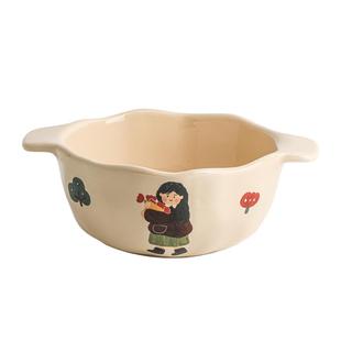 双耳碗个人专用家用2025新款一人一色儿童陶瓷米饭碗高颜值酸奶碗