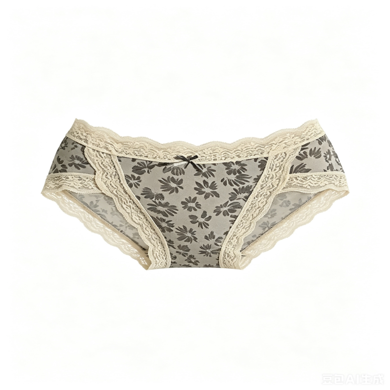 泡泡棉内裤女抑菌裆蕾丝中腰性感包臀纯欲女士大码抗菌三角裤