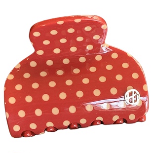 少女心波点 红色高级独特漂亮头发抓夹中号半扎发鲨鱼夹发抓发饰