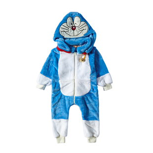秋冬珊瑚法兰绒Doraemon叮当机器猫哆啦a梦蓝胖子连体睡衣家居服