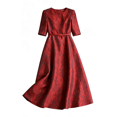 洋气高级立体提花晚宴礼服连衣裙