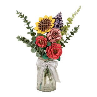 若态若物木艺繁花拼图立体3d模型木质手工diy积木花节日礼物女生