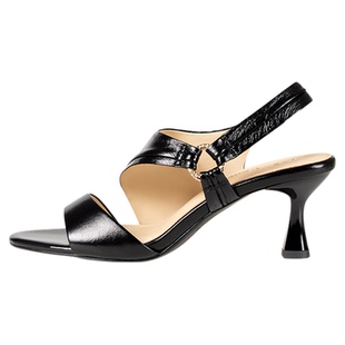 LINGMEICHEN真皮罗马鞋凉鞋女夏季露趾外穿波西米亚风鞋子高跟鞋