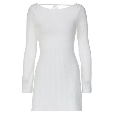 纯欲风白色简约长袖连衣裙