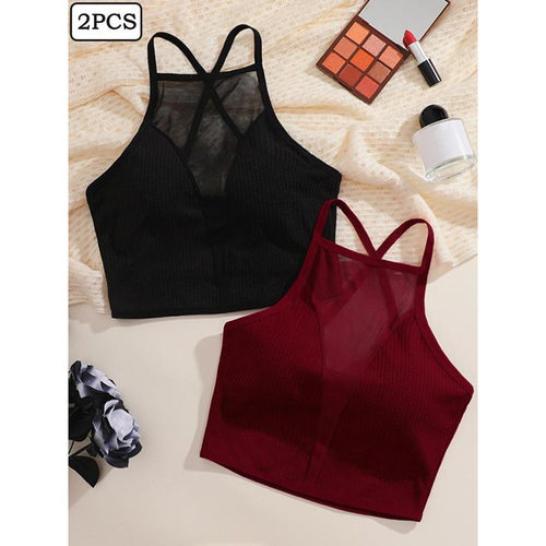 M 38606 Ribbed mesh camisole 坑条网纱背心跨境速卖通亚马