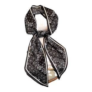 长条小丝巾女春秋夏季黑色护颈围脖子搭配衬衫飘带丝带腰带薄围巾