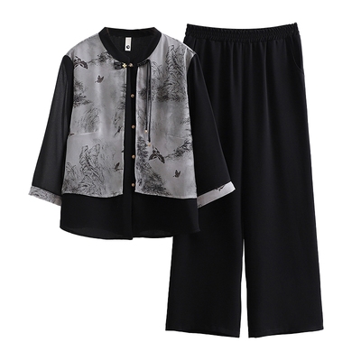 50岁妈妈夏装新款雪纺套装