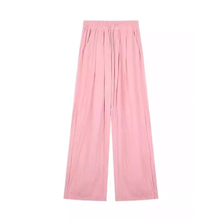 多巴胺浅粉色山本裤子女大码胖mm休闲裤宽松慵懒风夏天显瘦阔腿裤