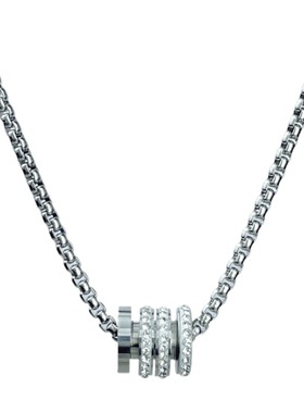 简约超闪水钻三环幸运柱短款项链