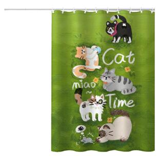 踏青小狗卡通猫咪浴室淋雨防水布卫生间隔断加厚冬季洗澡客厅拉帘