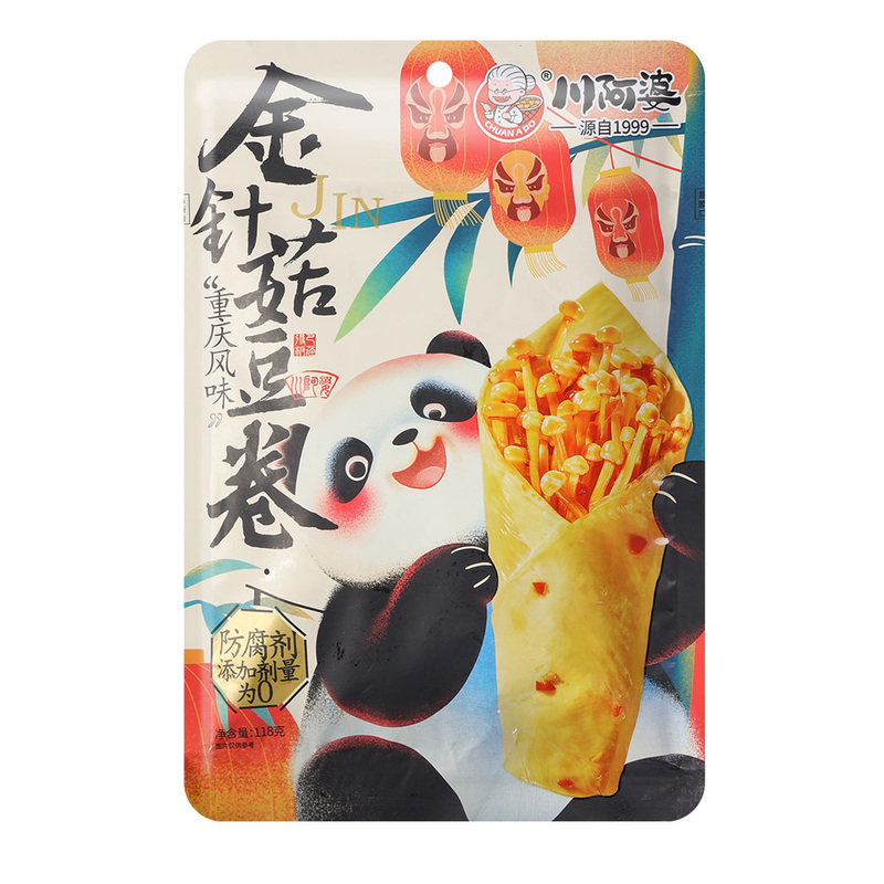 川阿婆夹心豆卷海带金针菇杏鲍菇鲜香麻辣追剧解馋豆制品休闲零食