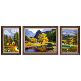 欧式客厅装饰画三联画山水风景油画肌新品沙发背景墙挂画美式壁画