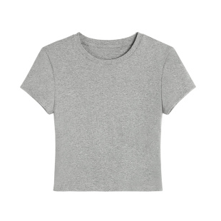 pusumede 黑色圆领短袖T恤女夏季新款弹力修身百搭正肩短款bm上衣