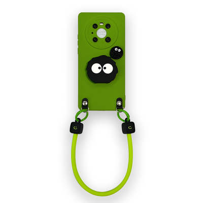 芥末绿黑煤球支架硅胶手提手机壳