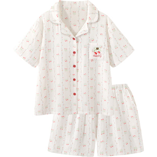 【带胸垫】A类纯棉纱布睡衣女款夏季可外穿甜美樱桃可外穿家居服