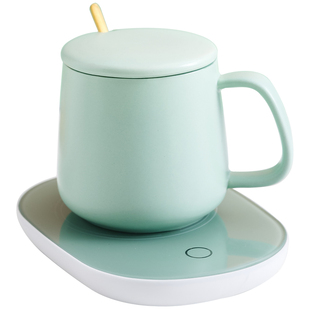 陶瓷暖暖55度恒温杯早餐咖啡牛奶杯子带盖勺家用办公室北欧马克杯