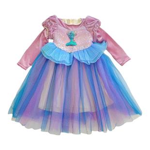 绝美女童美人鱼公主裙秋冬装高端洋气紫色小女孩亮片生日礼服裙子